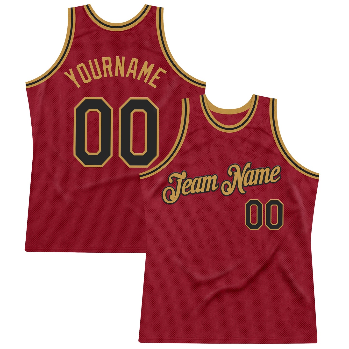 Custom Maroon Black-Old Gold Authentic Throwback Basketball Jersey - Main View