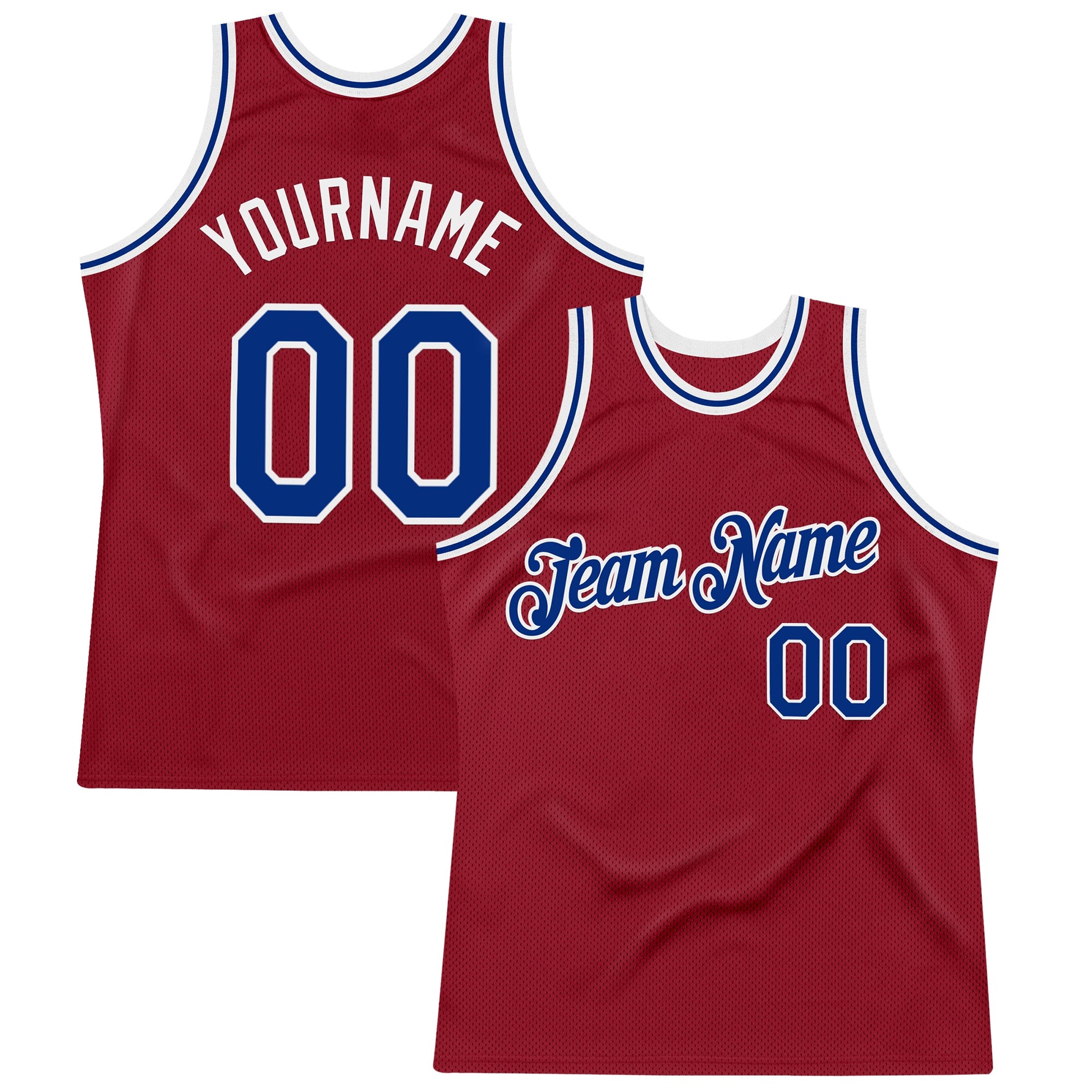 Custom Maroon Royal-White Authentic Throwback Basketball Jersey - Main View