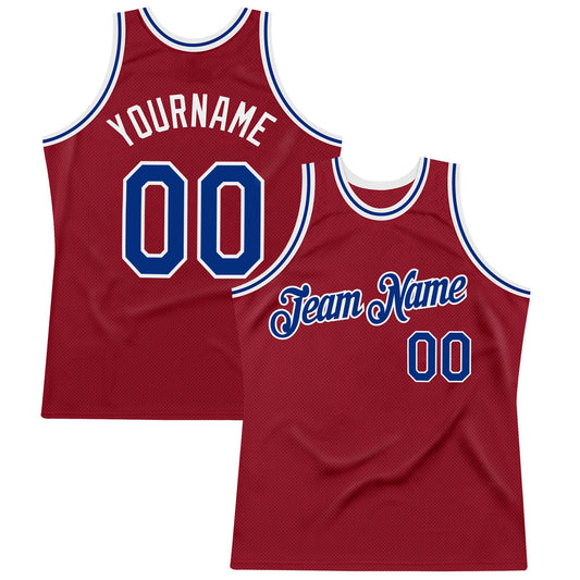 Custom Maroon Royal-White Authentic Throwback Basketball Jersey - Main View