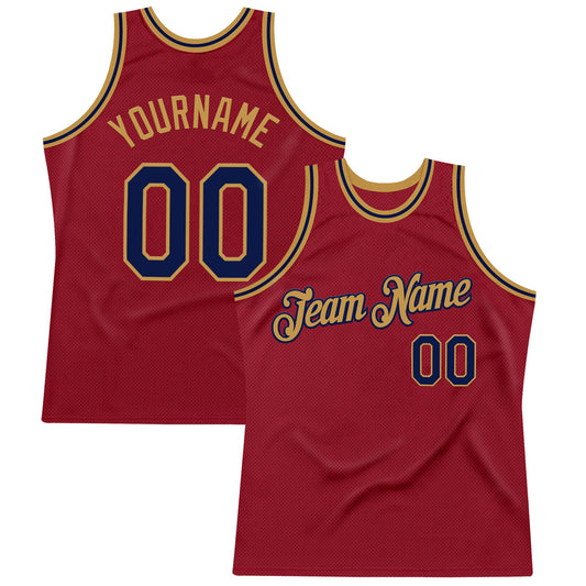 Custom Maroon Navy-Old Gold Authentic Throwback Basketball Jersey - Main View