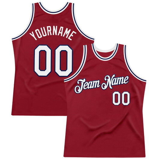Custom Maroon White-Navy Authentic Throwback Basketball Jersey - Main View