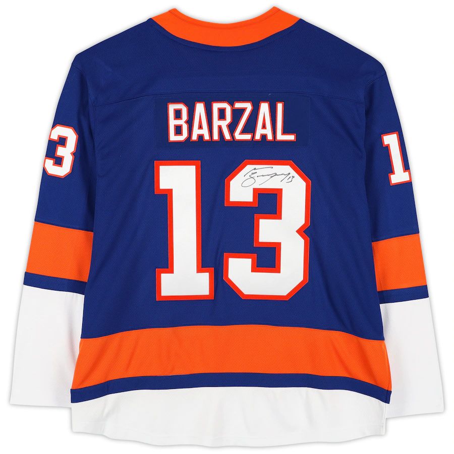 NY.Islanders #13 Mathew Barzal Fanatics Authentic Autographed Breakaway Jersey Royal Stitched American Hockey Jerseys - Main View