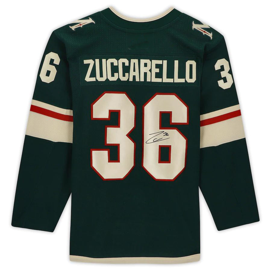 M.Wild #36 Mats Zuccarello Fanatics Authentic Autographed Jersey Green Stitched American Hockey Jerseys - Main View