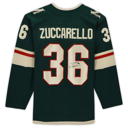 M.Wild #36 Mats Zuccarello Fanatics Authentic Autographed Jersey Green Stitched American Hockey Jerseys - Main View
