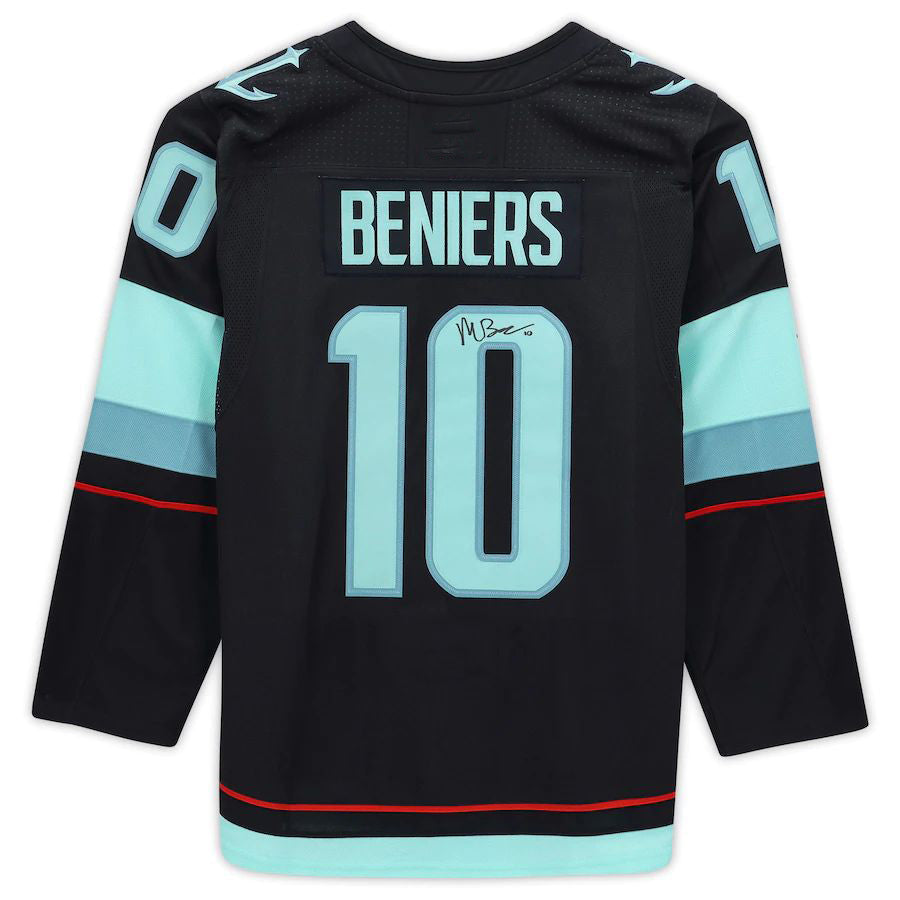 S.Kraken #10 Matt Beniers Fanatics Authentic Autographed  Blue Stitched American Hockey Jerseys - Main View