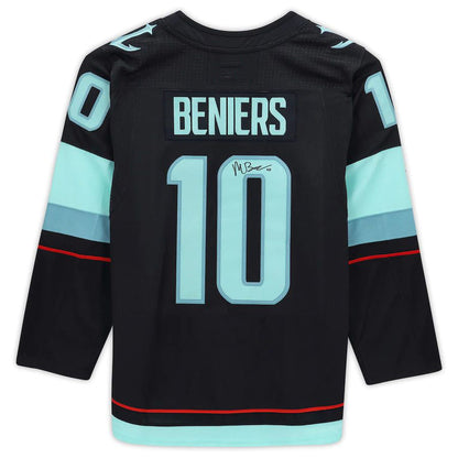 S.Kraken #10 Matt Beniers Fanatics Authentic Autographed  Blue Stitched American Hockey Jerseys - Main View