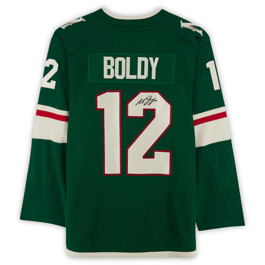 M.Wild #12 Matthew Boldy Fanatics Authentic Autographed Jersey Green Stitched American Hockey Jerseys - Main View