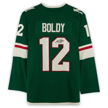 M.Wild #12 Matthew Boldy Fanatics Authentic Autographed Jersey Green Stitched American Hockey Jerseys - Main View