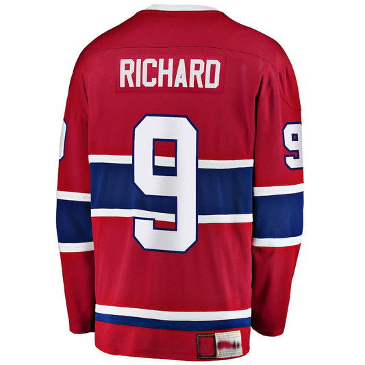 M.Canadiens #9 Maurice Richard Fanatics Branded Premier Breakaway Retired Player Jersey  Red Stitched American Hockey Jerseys - Main View