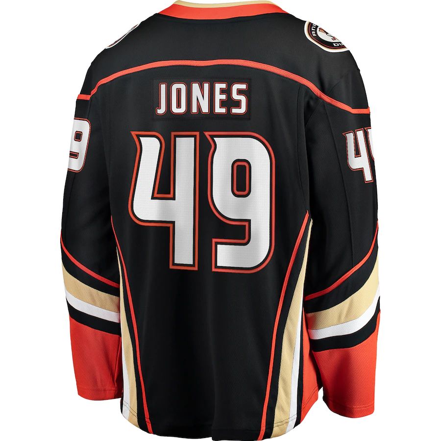 A.Ducks #49 Max Jones Fanatics Branded Breakaway Player Jersey Black Stitched American Hockey Jerseys - Main View
