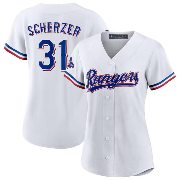 Max Scherzer Texas Rangers Home 2023 World Series Champions Replica Player Jersey - White - Main View