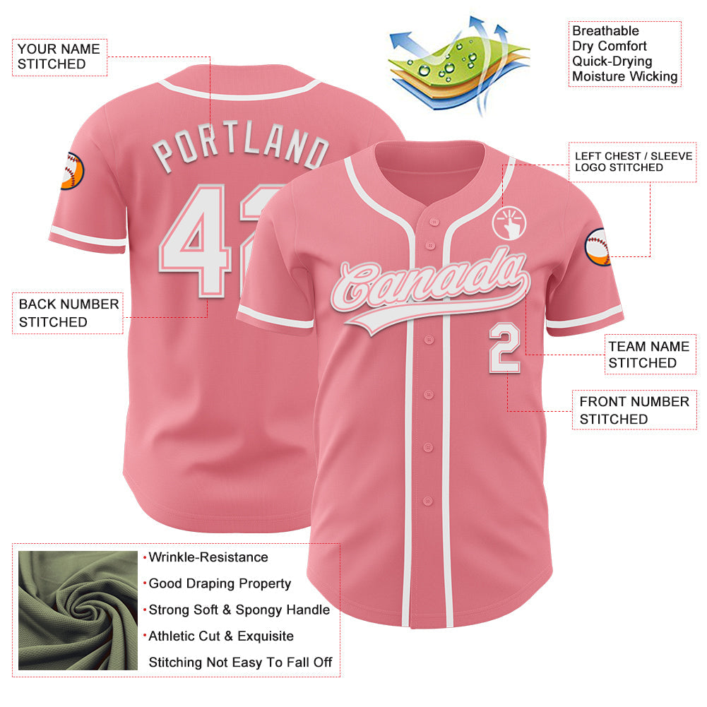 Custom Medium Pink White Authentic Baseball Jersey view 3
