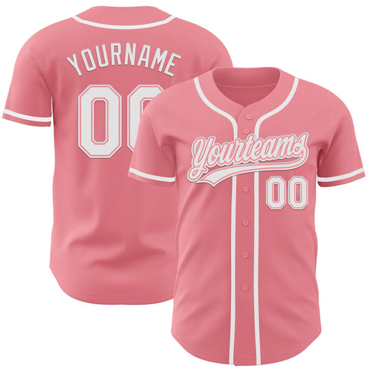 Custom Medium Pink White Authentic Baseball Jersey - Main View