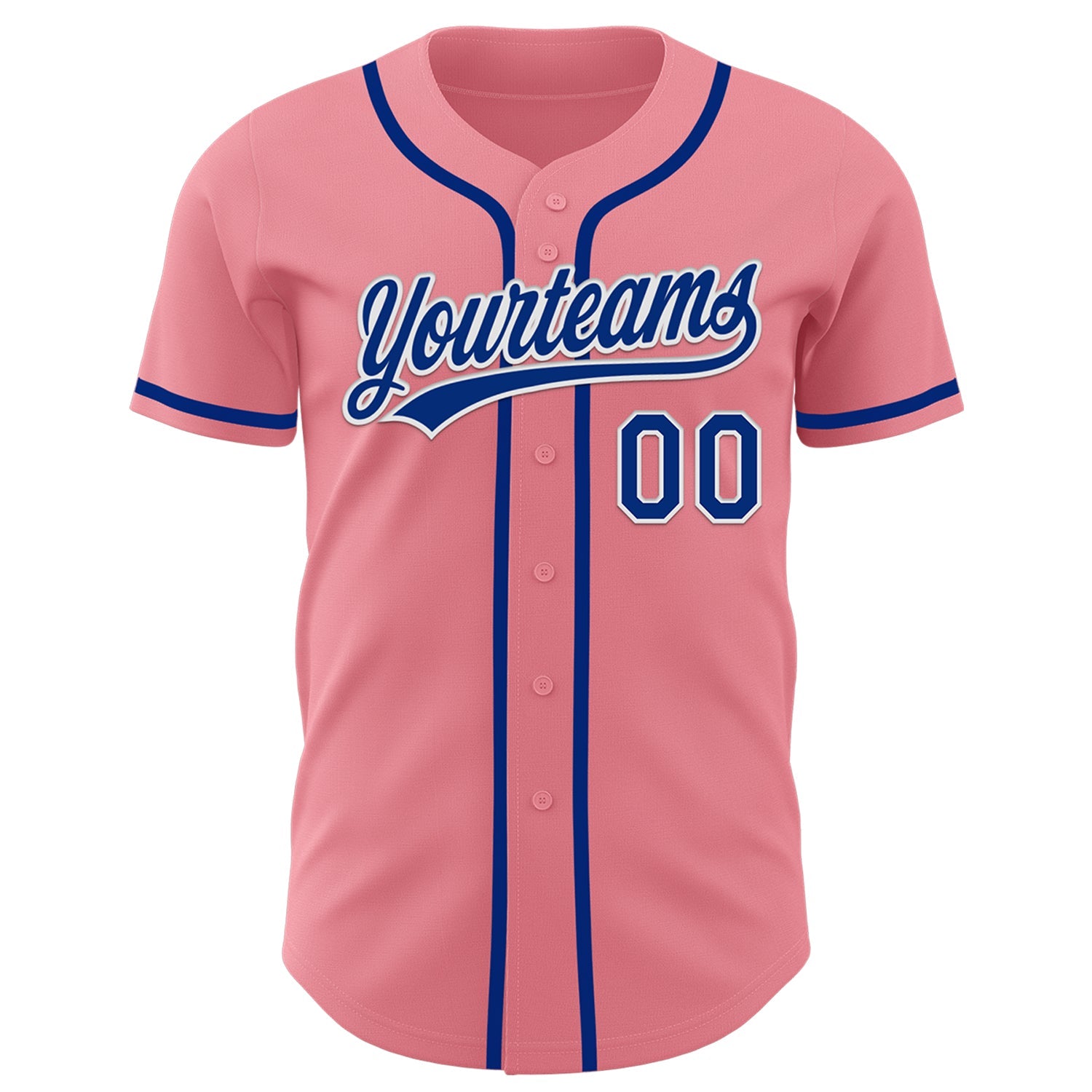 Custom Medium Pink Royal-White Authentic Baseball Jersey view 2