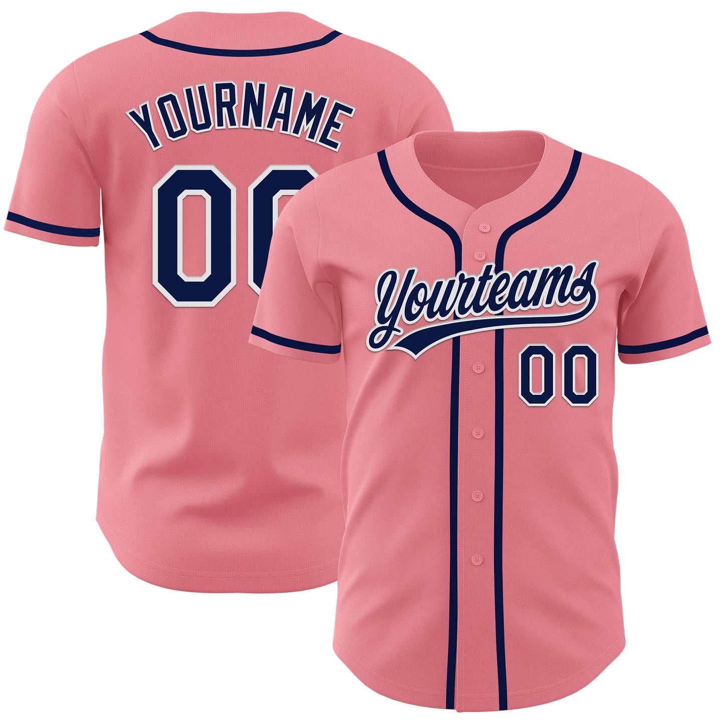 Custom Medium Pink Navy-White Authentic Baseball Jersey - Main View