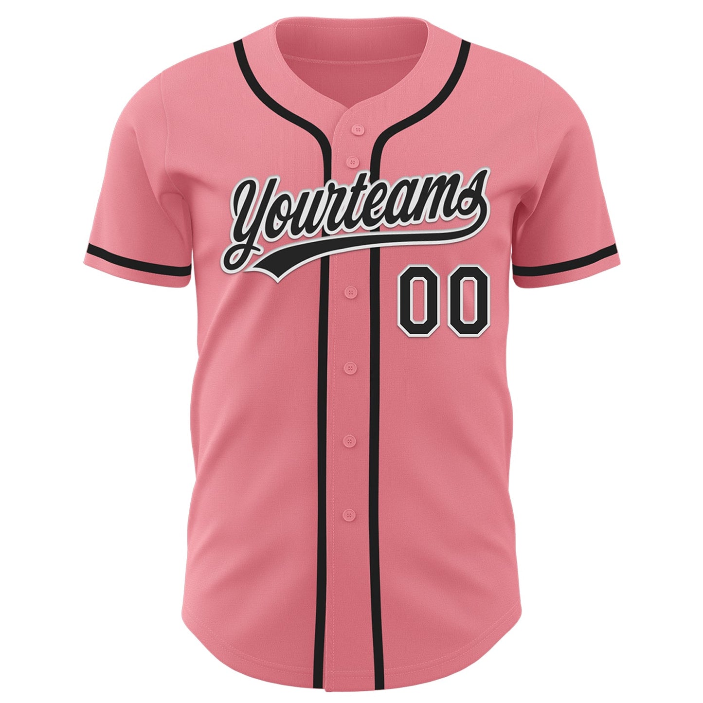 Custom Medium Pink Black-White Authentic Baseball Jersey view 2