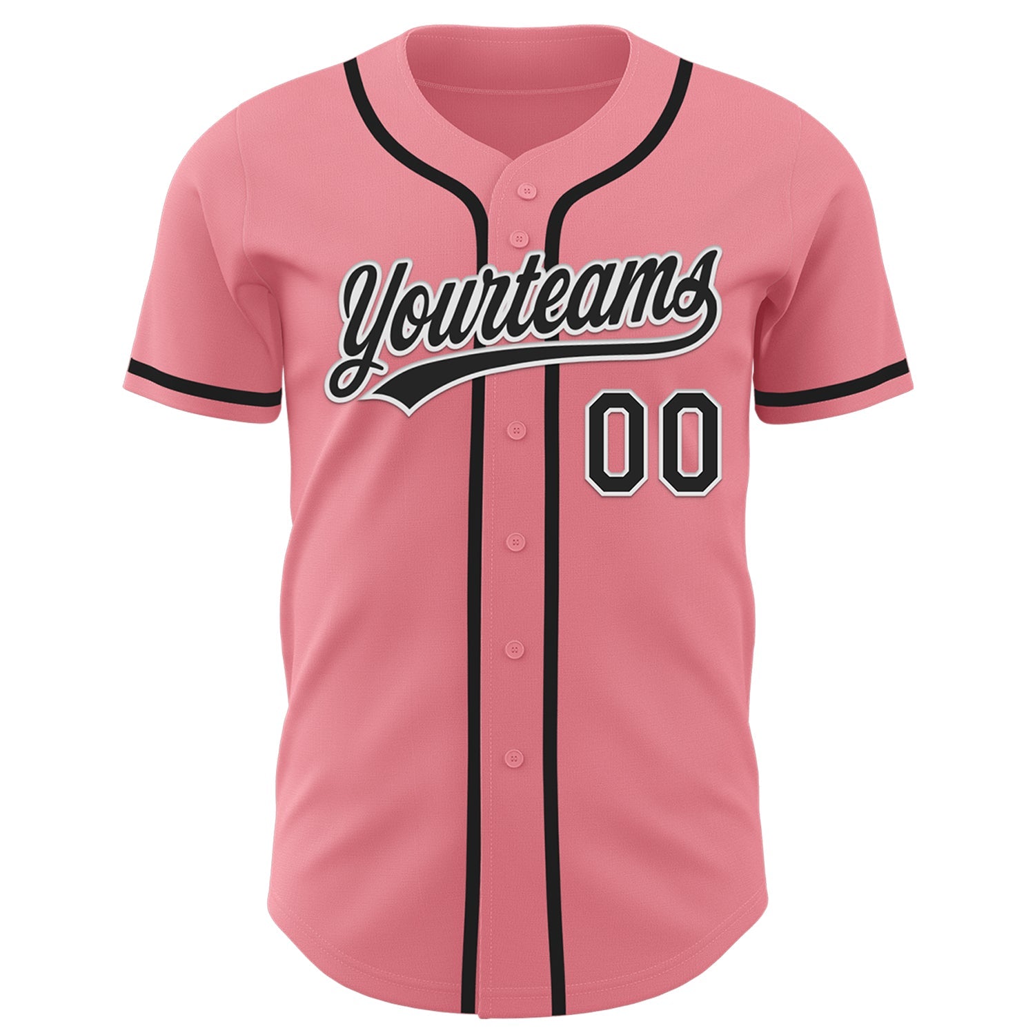 Custom Medium Pink Black-White Authentic Baseball Jersey view 2