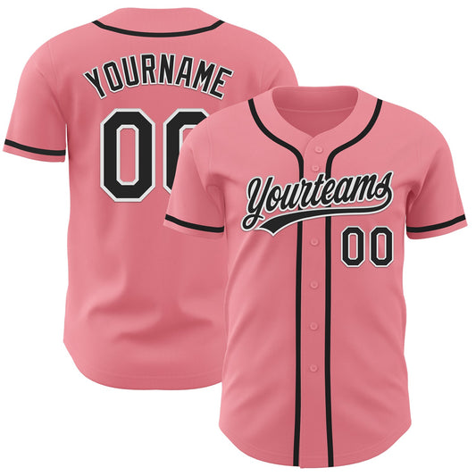 Custom Medium Pink Black-White Authentic Baseball Jersey - Main View