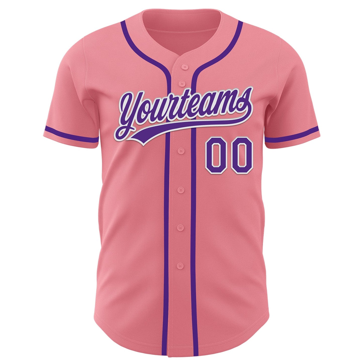 Custom Medium Pink Purple-White Authentic Baseball Jersey view 2