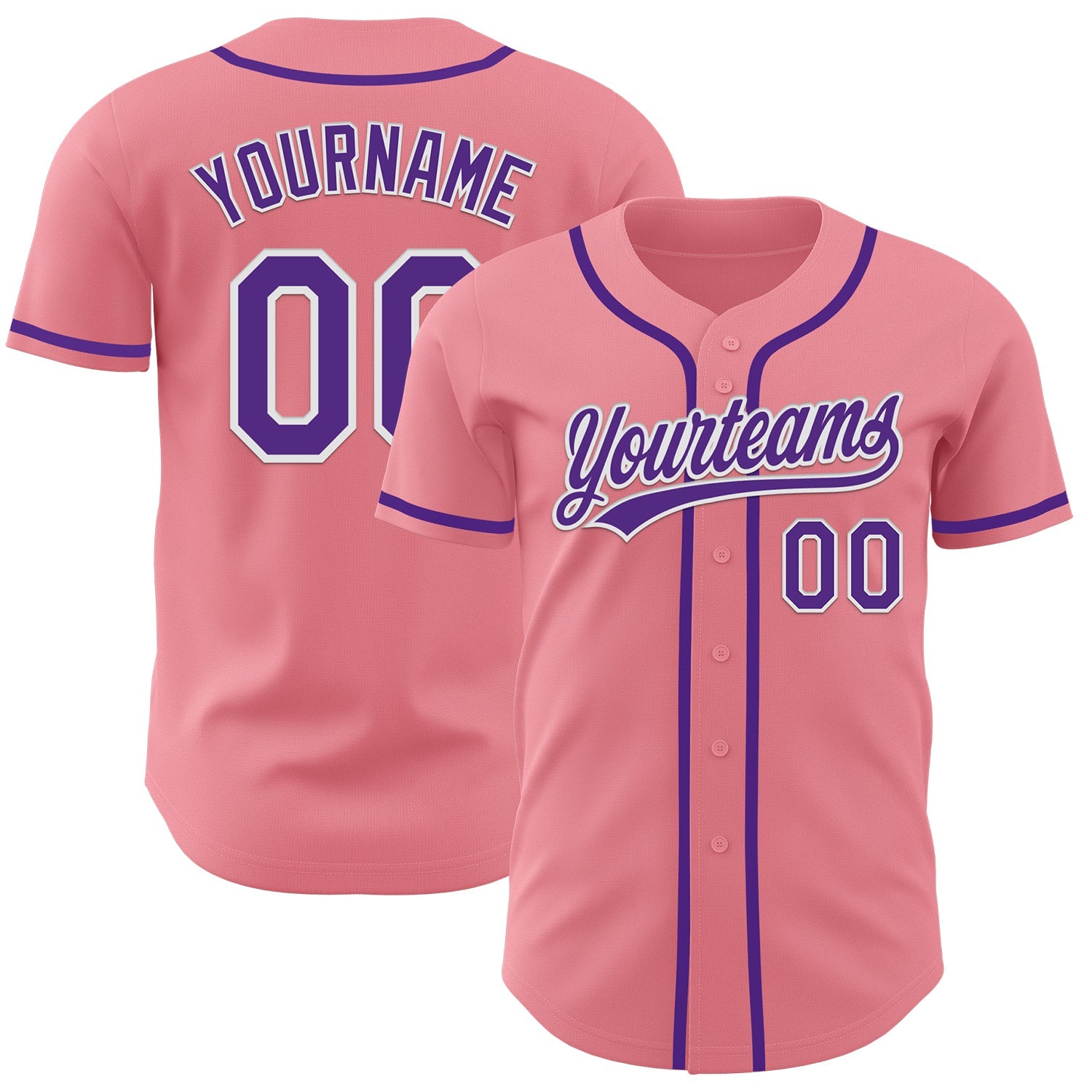 Custom Medium Pink Purple-White Authentic Baseball Jersey - Main View