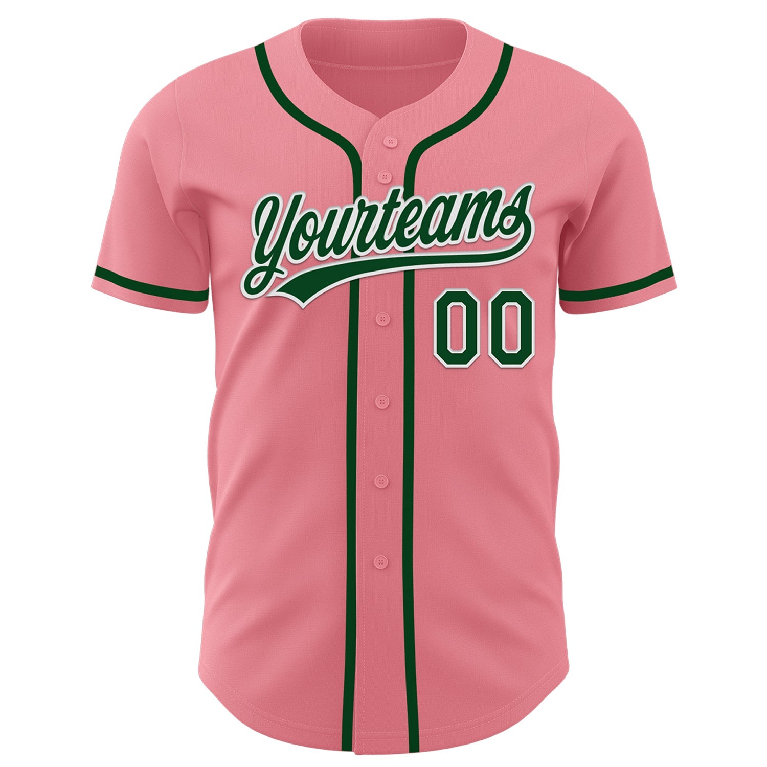 Custom Medium Pink Green-White Authentic Baseball Jersey view 2