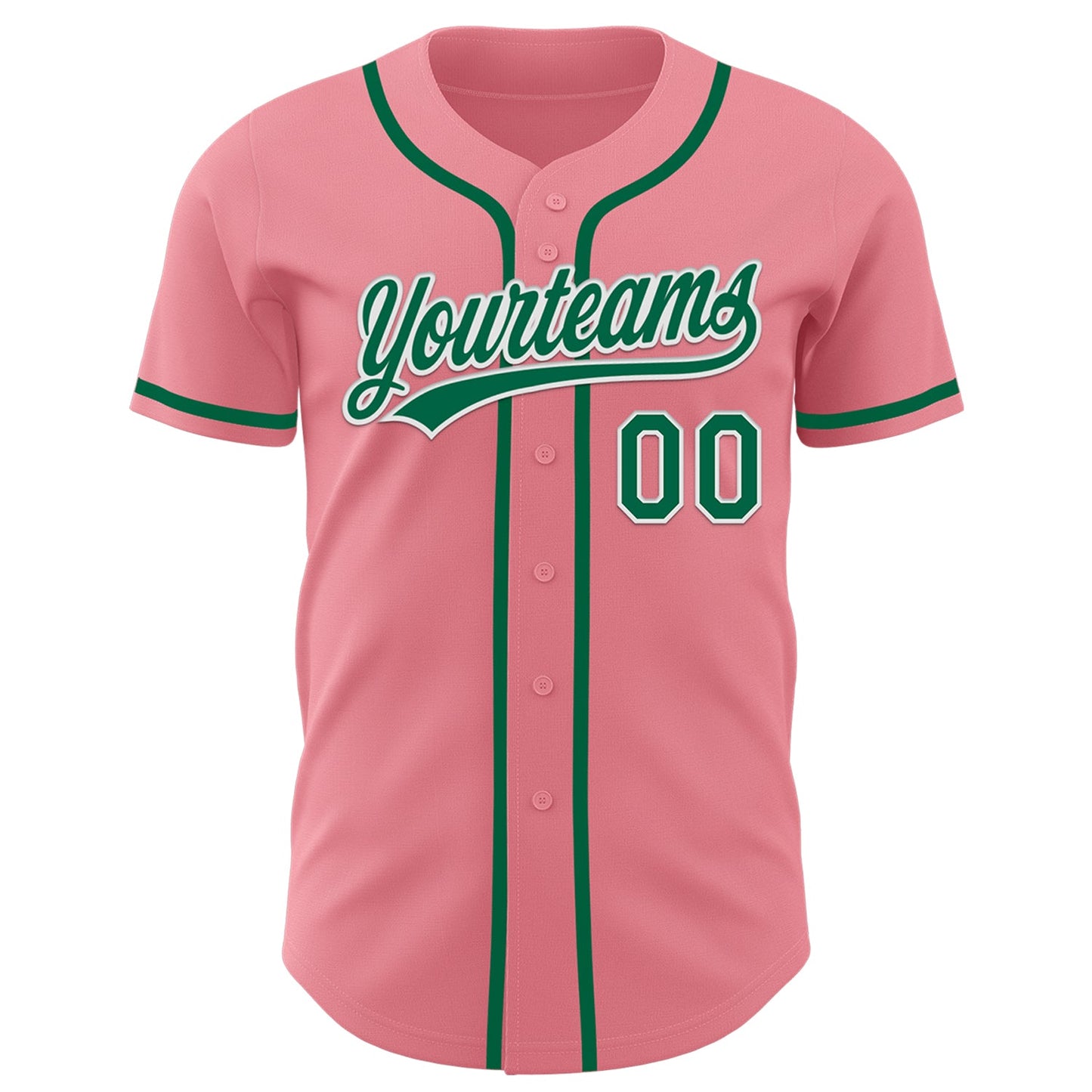 Custom Medium Pink Kelly Green-White Authentic Baseball Jersey view 2