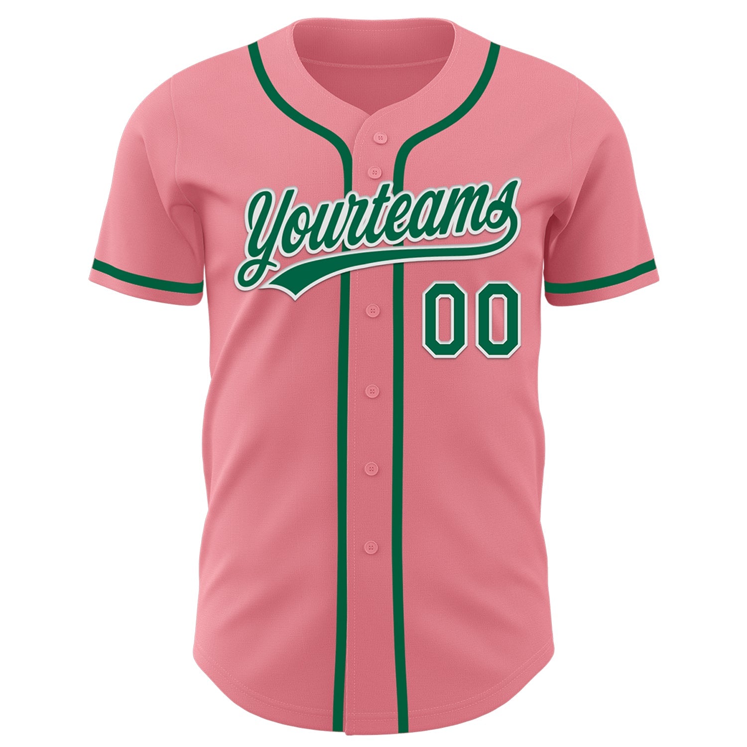 Custom Medium Pink Kelly Green-White Authentic Baseball Jersey view 2