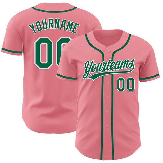 Custom Medium Pink Kelly Green-White Authentic Baseball Jersey - Main View
