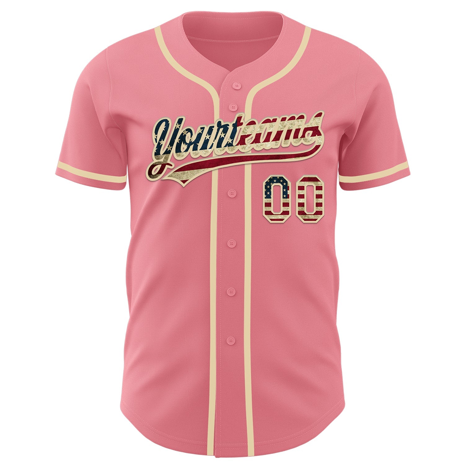 Custom Medium Pink Vintage USA Flag-Cream Authentic Baseball Jersey view 2