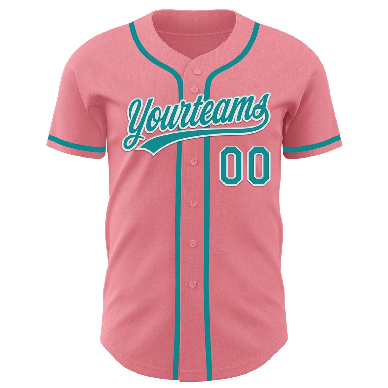 Custom Medium Pink Teal-White Authentic Baseball Jersey view 2