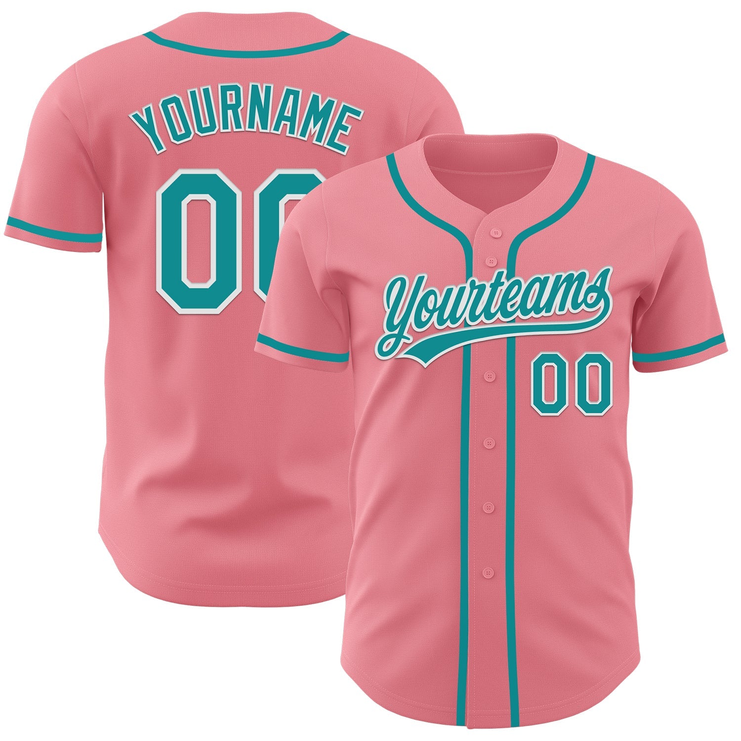 Custom Medium Pink Teal-White Authentic Baseball Jersey - Main View
