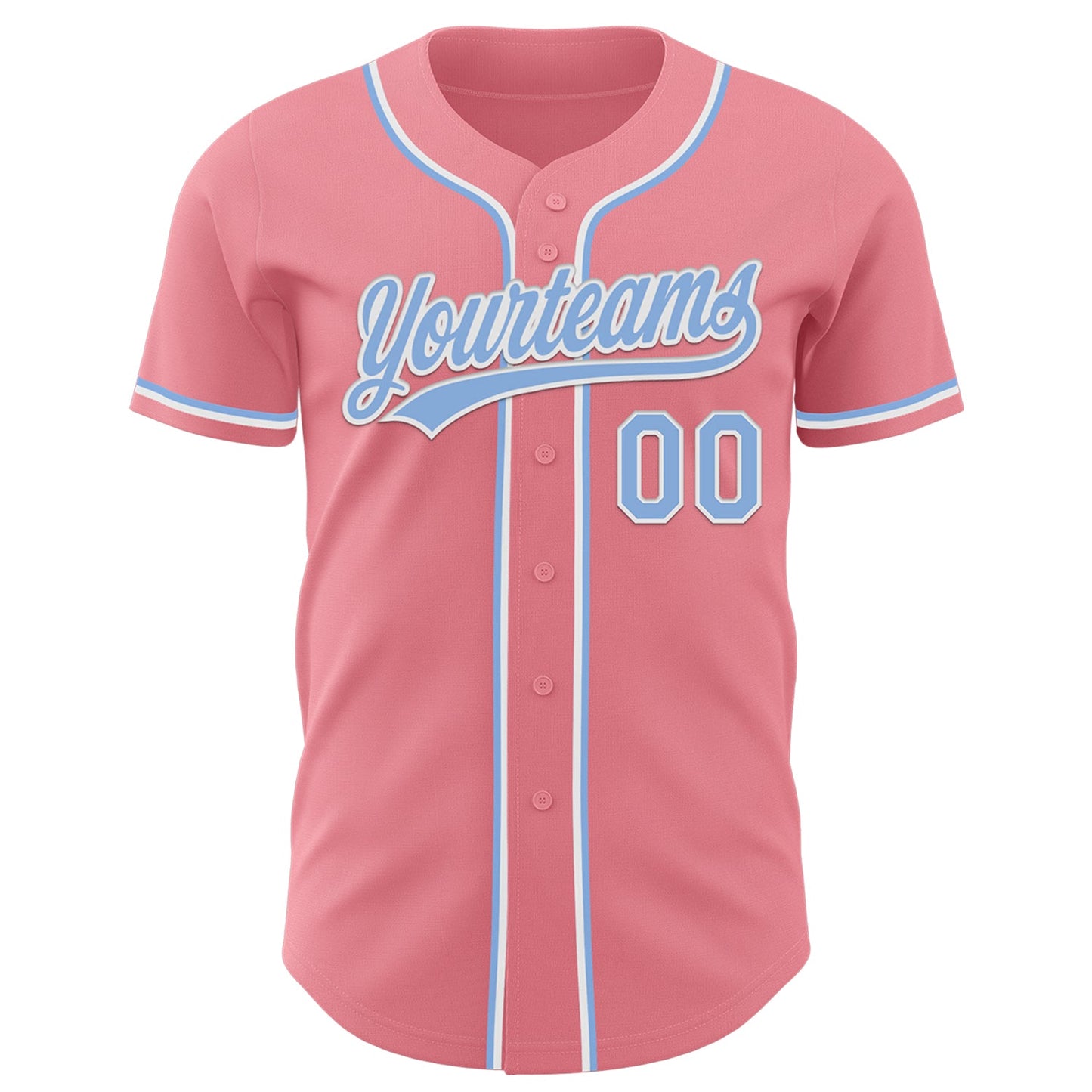 Custom Medium Pink Light Blue-White Authentic Baseball Jersey view 2