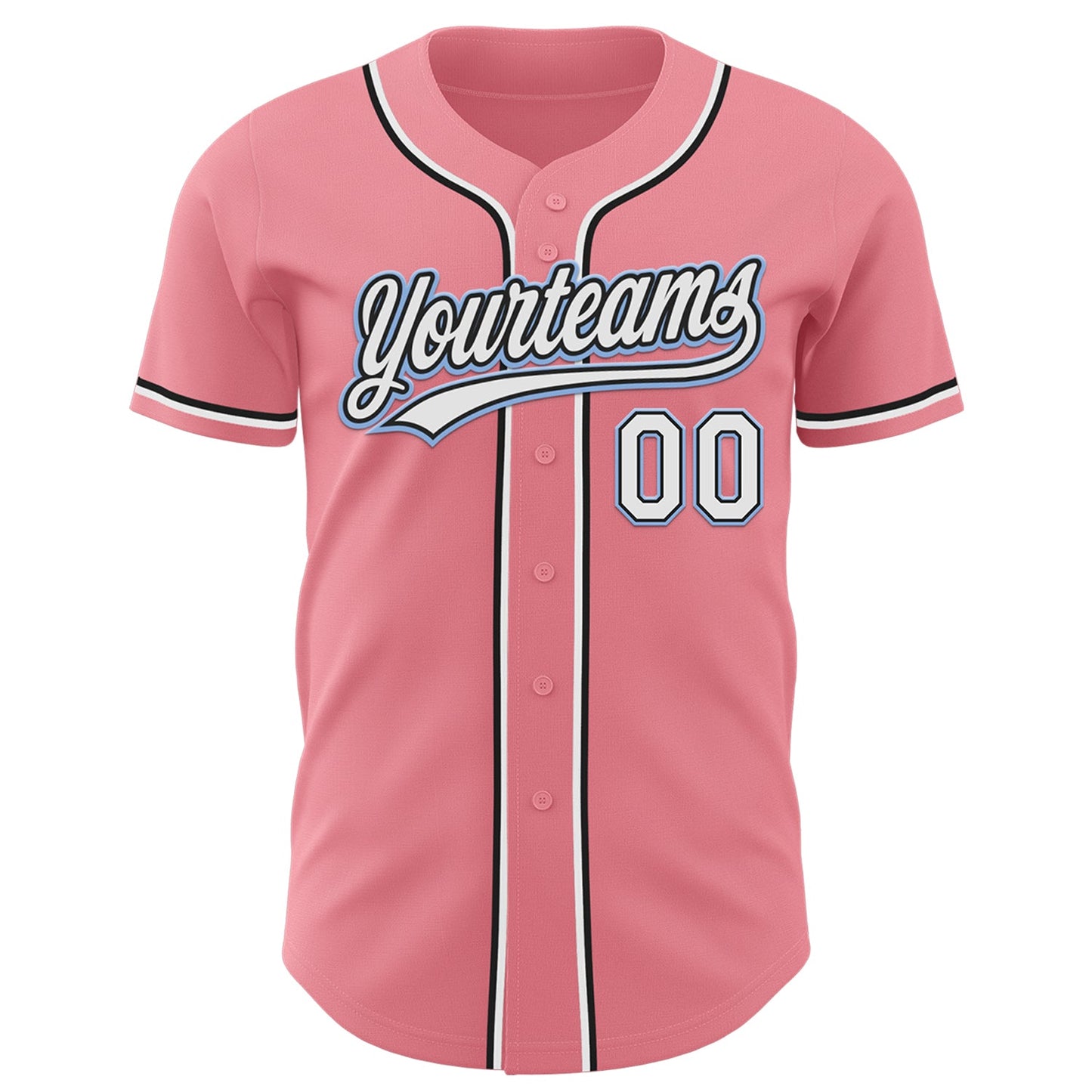 Custom Medium Pink Black-Light Blue Authentic Baseball Jersey view 2