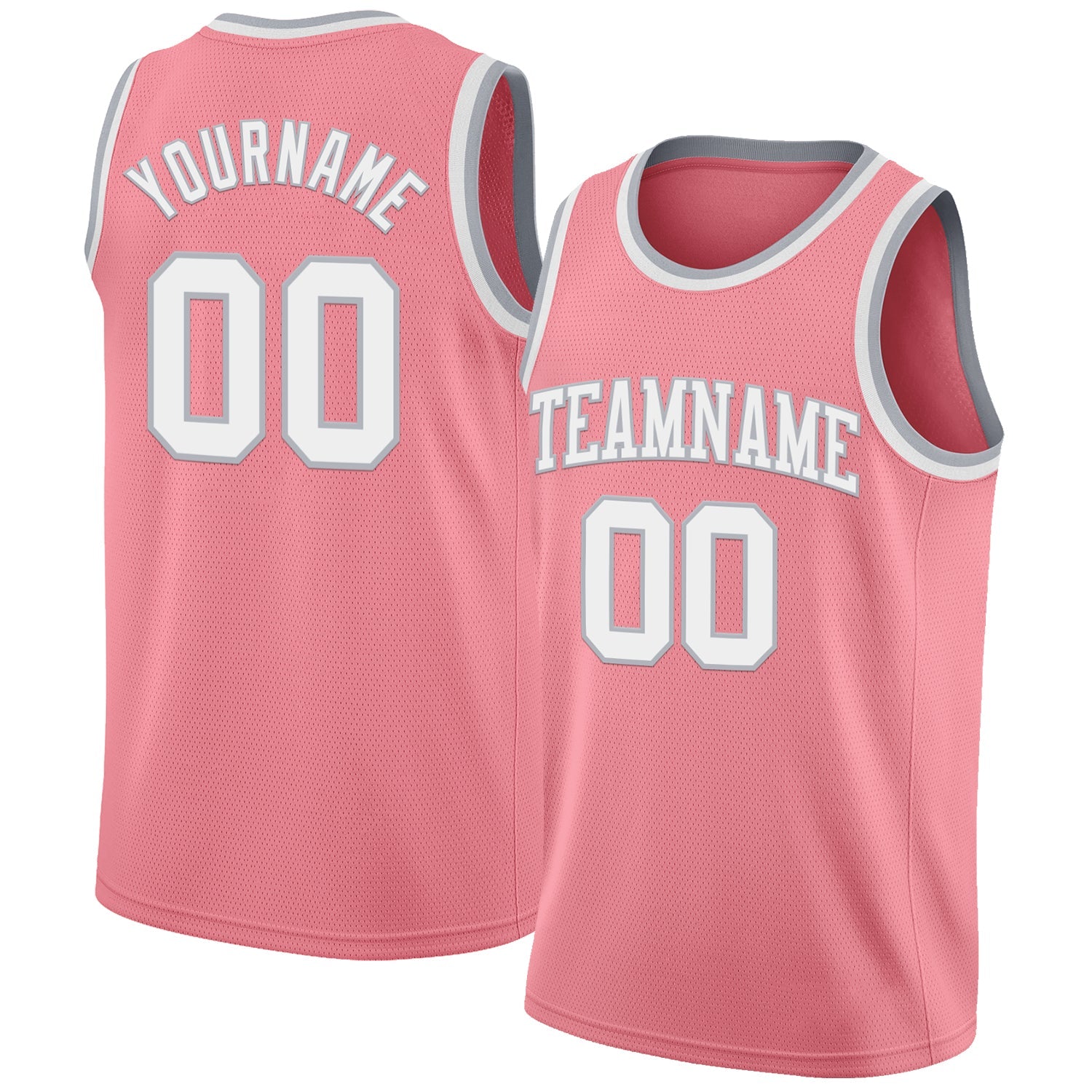 Custom Medium Pink White-Gray Authentic Basketball Jersey - Main View