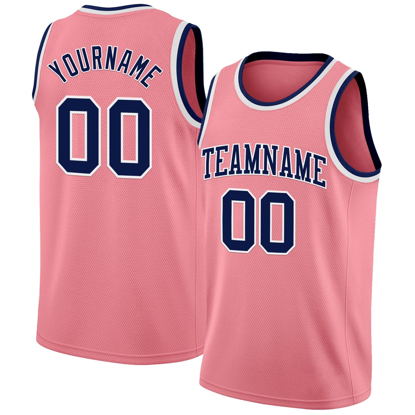 Custom Medium Pink Navy-White Authentic Basketball Jersey - Main View