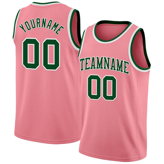 Custom Medium Pink Green-White Authentic Basketball Jersey - Main View