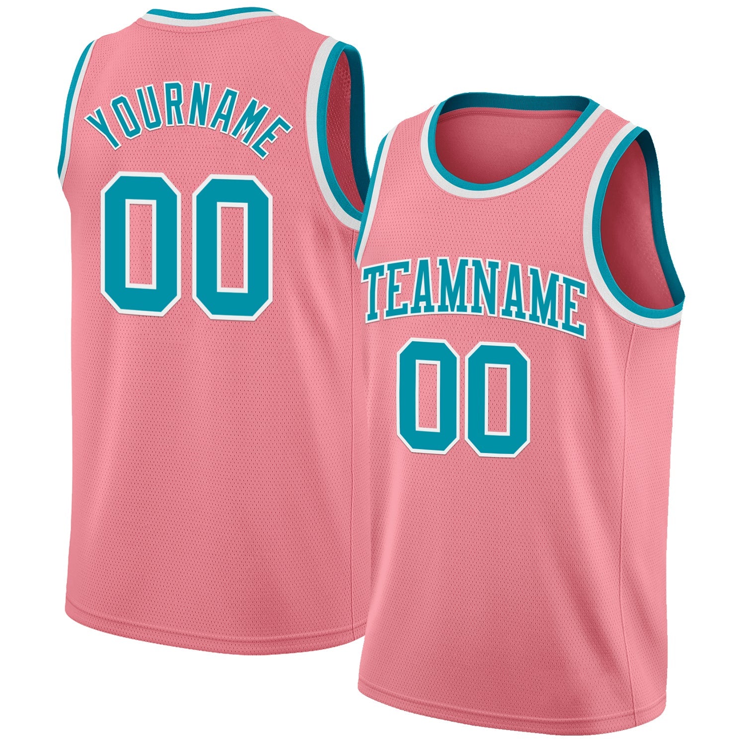 Custom Medium Pink Teal-White Authentic Basketball Jersey - Main View