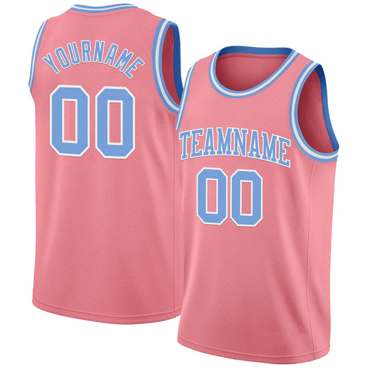 Custom Medium Pink Light Blue-White Authentic Basketball Jersey - Main View