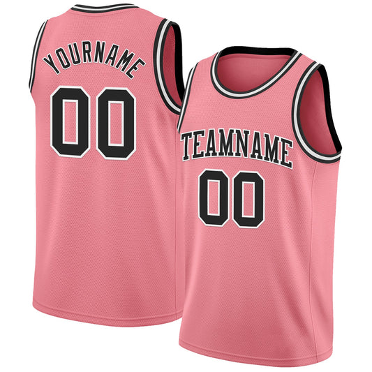 Custom Medium Pink Black-White Authentic Basketball Jersey - Main View