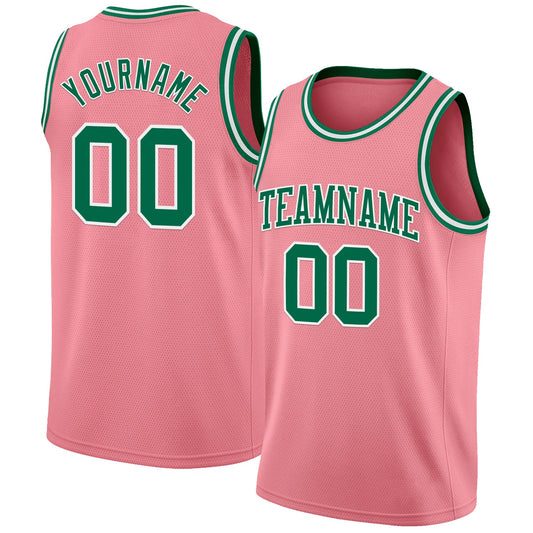 Custom Medium Pink Kelly Green-White Authentic Basketball Jersey - Main View