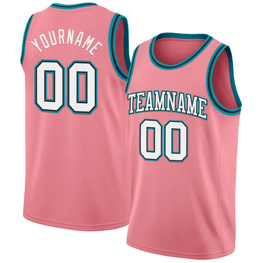 Custom Medium Pink White Black-Teal Authentic Basketball Jersey - Main View