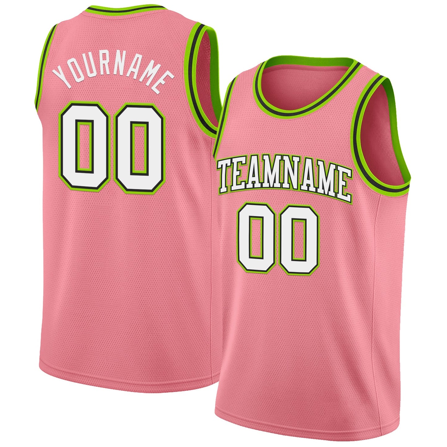Custom Medium Pink White Black-Neon Green Authentic Basketball Jersey - Main View
