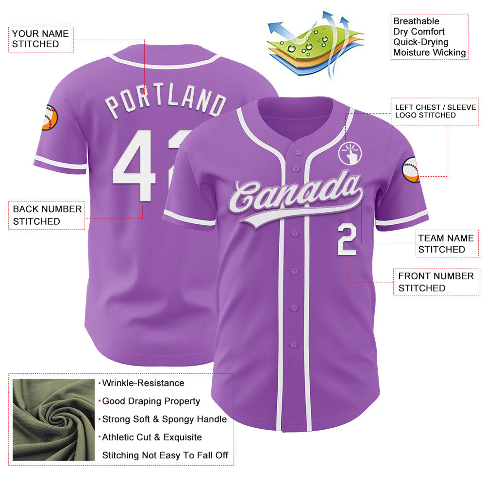 Custom Medium Purple White Authentic Baseball Jersey view 3