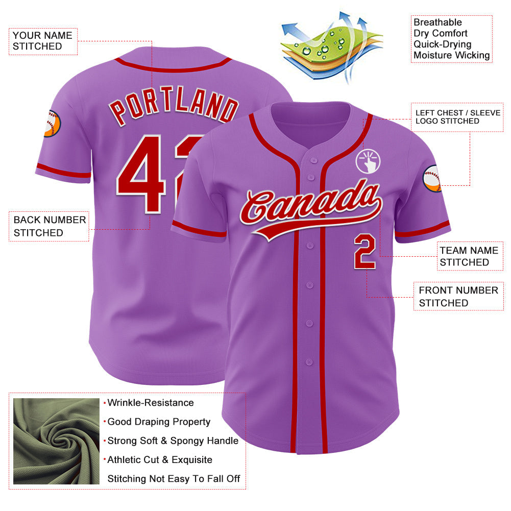 Custom Medium Purple Red-White Authentic Baseball Jersey view 3