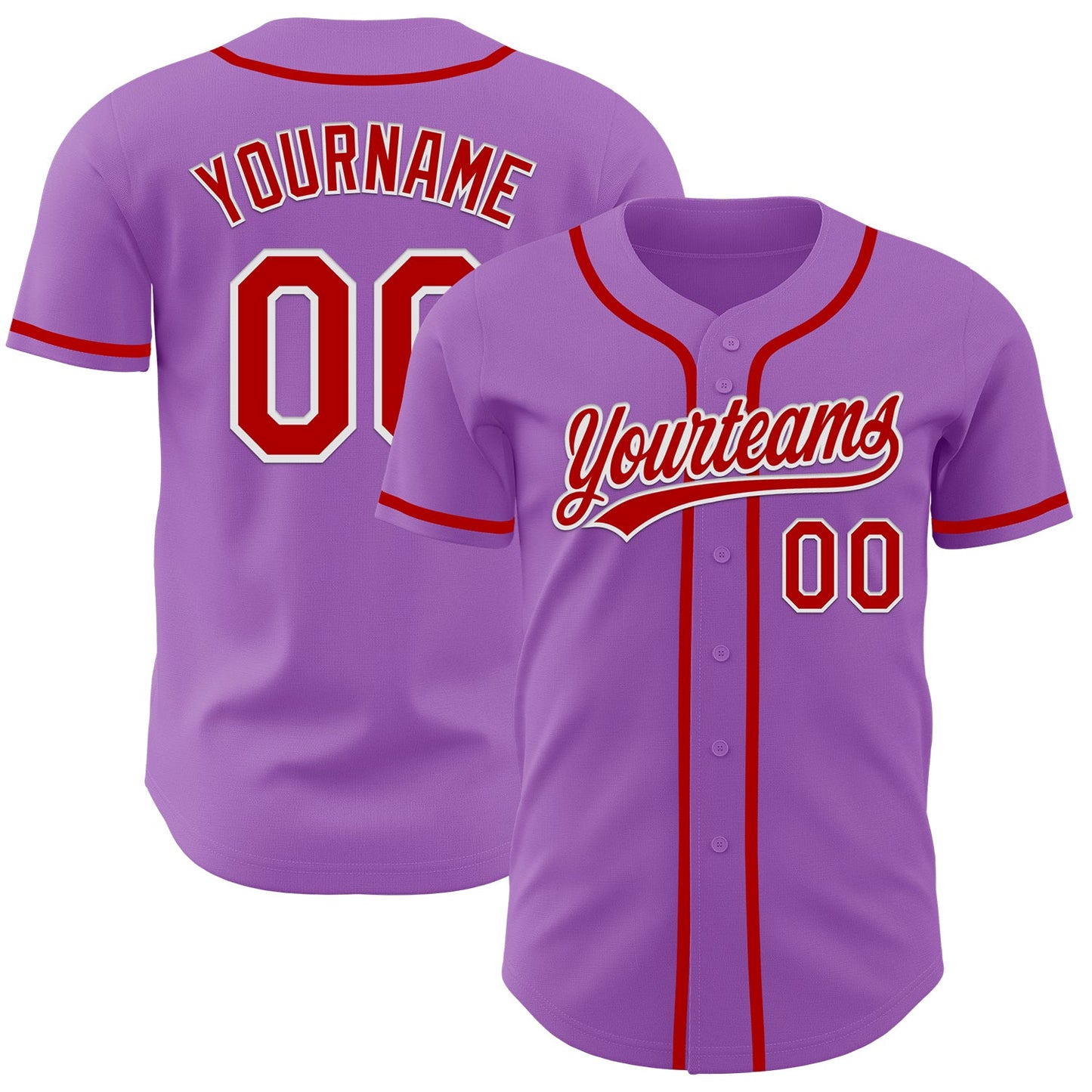 Custom Medium Purple Red-White Authentic Baseball Jersey - Main View