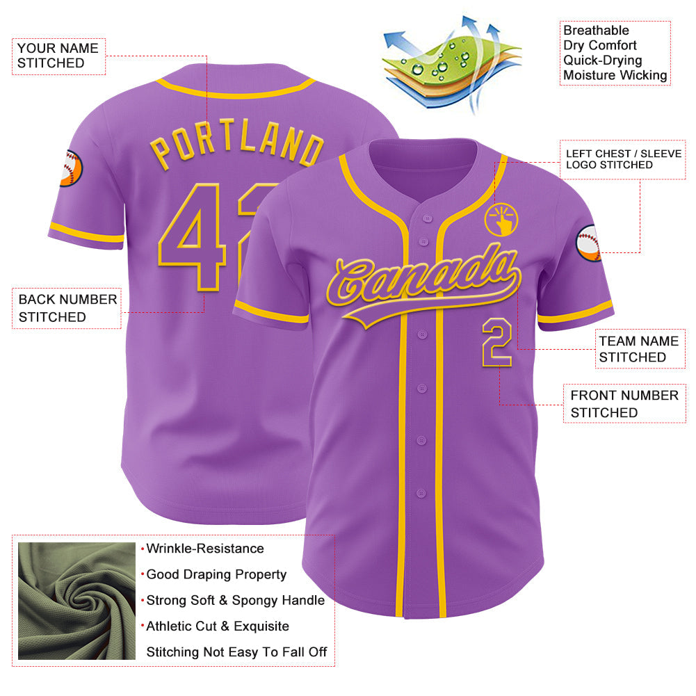 Custom Medium Purple Yellow Authentic Baseball Jersey view 3