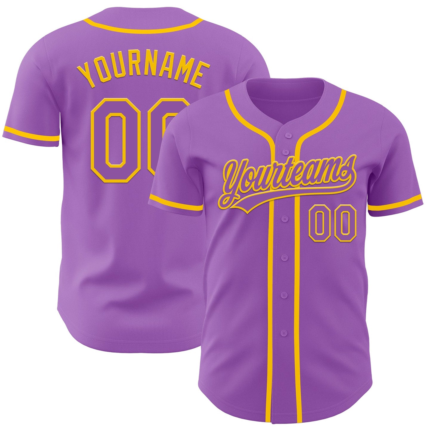 Custom Medium Purple Yellow Authentic Baseball Jersey - Main View