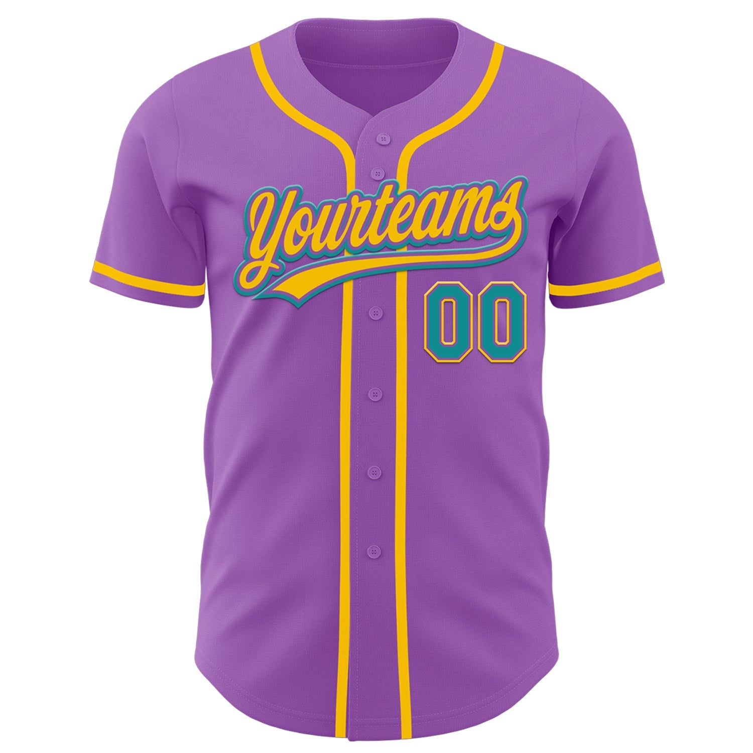 Custom Medium Purple Teal-Yellow Authentic Baseball Jersey view 2