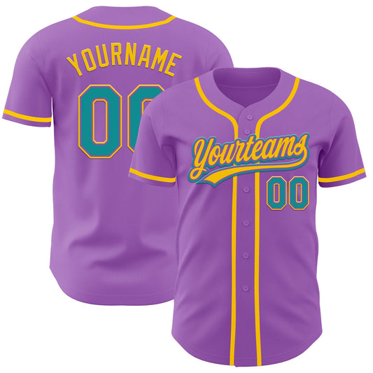 Custom Medium Purple Teal-Yellow Authentic Baseball Jersey - Main View
