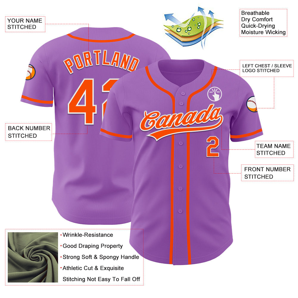 Custom Medium Purple Orange-White Authentic Baseball Jersey view 3